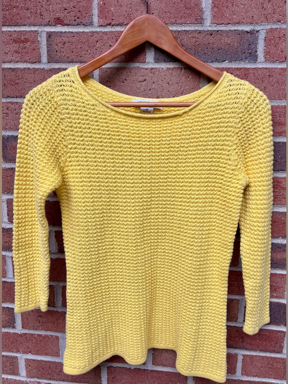 Liz Claiborne Petite Yellow Textured Knit Sweater 100% Cotton PetiteSmall Summer
